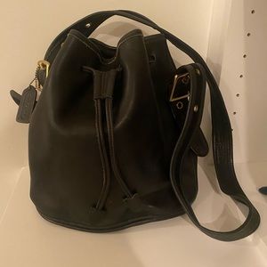 Vintage Coach Black Leather Bucket Bag